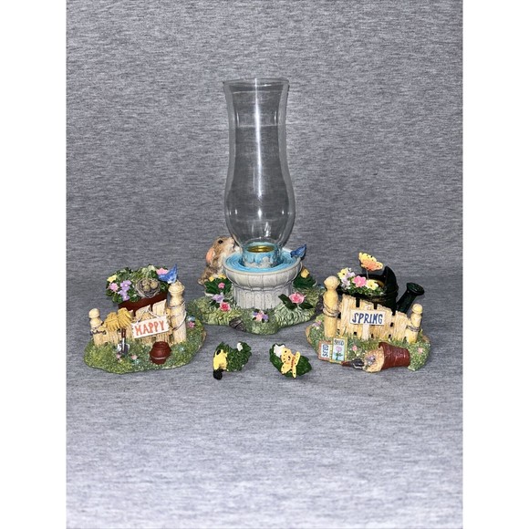 Garden Happy Spring Candle Holders Centerpiece ~ Easter Bunnies Pot Watering Can - Picture 1 of 16